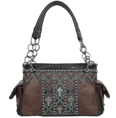 Handbag-Concho Collection w/Small Crosses (Concealed Carry)-Coffee | SHOPtheWORD