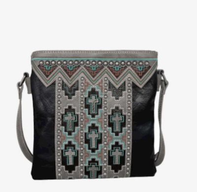 Crossbody Bag-Concho Collection w/Small Crosses-Black | SHOPtheWORD