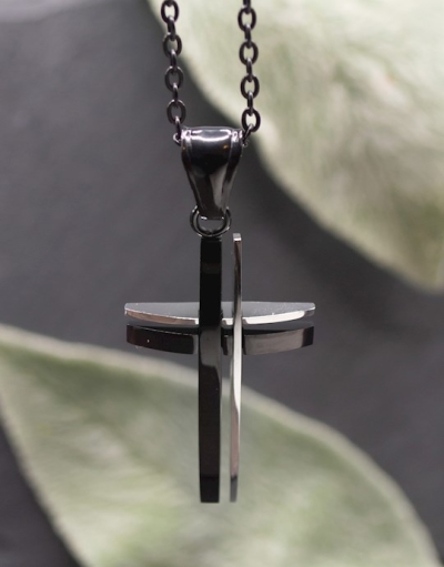 Necklace-Eden Merry-Just For Him-Black/Silver Cross | SHOPtheWORD