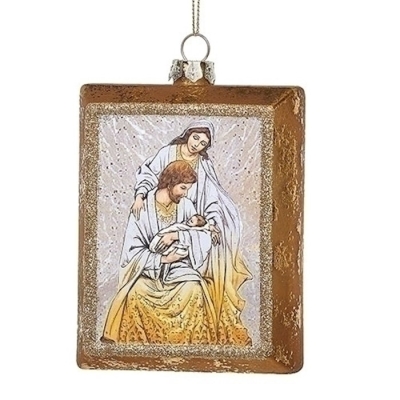 Ornament-Holy Family-Rectangle-Gold Glitter(4.5") | SHOPtheWORD