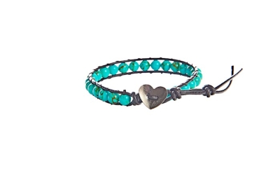 Bracelet-1 Wrap-Turquoise Beads w/Dark Brown Leather | SHOPtheWORD