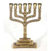 Menorah-12 Tribes (7 Branched) (6" x 4")-Brass | SHOPtheWORD