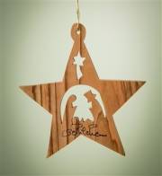 Ornament-Olive Wood-Star With Nativity (3") | SHOPtheWORD