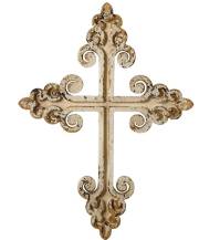 Distressed Wall Cross-Ivory/Black/Gold Scroll (22.5") | SHOPtheWORD