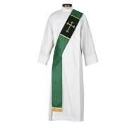Deacon Stole-Fleur De Lis Cross Jacquard Collection-White (5"W x 110" L w/2" Fringe) | SHOPtheWORD