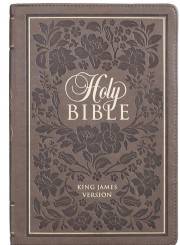 KJV Large Print Thinline Bible-Brown w/Flowers LuxLeather Indexed | SHOPtheWORD