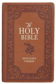 KJV Giant Print Full Size Bible-Tan Floral LuxLeather Indexed | SHOPtheWORD