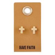 Earrings-Have Faith/Cross Studs On Leather Tag | SHOPtheWORD