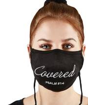 Face Mask-Embroidered Psalm 91:4/Covered-Black | SHOPtheWORD