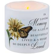 Candle With Ceramic Holder-Flickering LED--w/Timer-Vanilla-So Beautifully Lived (3" X 3") | SHOPtheWORD