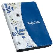 KJV Large Print Thinline Bible-Blue Pearlized Floral LuxLeather with Zipper Indexed | SHOPtheWORD