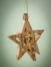 Ornament-Olive Wood-3D Holy Family In Star (2.5") | SHOPtheWORD