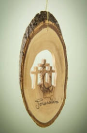 Ornament-Olive Wood-3 Crosses In Bark (4"- 6") | SHOPtheWORD