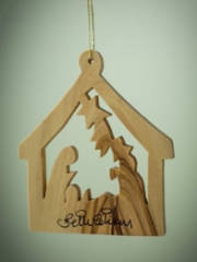 Ornament-Olive Wood-Holy Family In Stable (3") | SHOPtheWORD