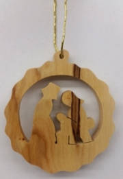 Ornament-Olive Wood-Wreath With Nativity (2") | SHOPtheWORD
