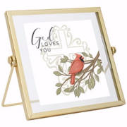 Plaque-God Loves You w/Cardinal & Gold Frame-Tabletop (6" x 6") | SHOPtheWORD