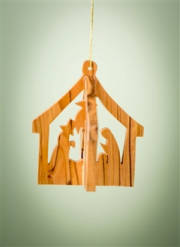 Ornament-Olive Wood-Stable With Nativity (3") | SHOPtheWORD