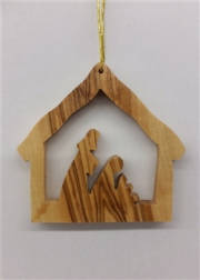 Ornament-Olive Wood-Stable With Nativity (2") | SHOPtheWORD