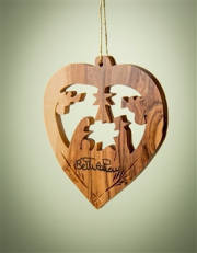 Ornament-Olive Wood-Heart With Nativity (2.5") | SHOPtheWORD