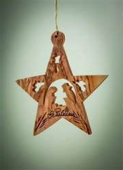 Ornament-Olive Wood-Star With Nativity And Angels (3") | SHOPtheWORD