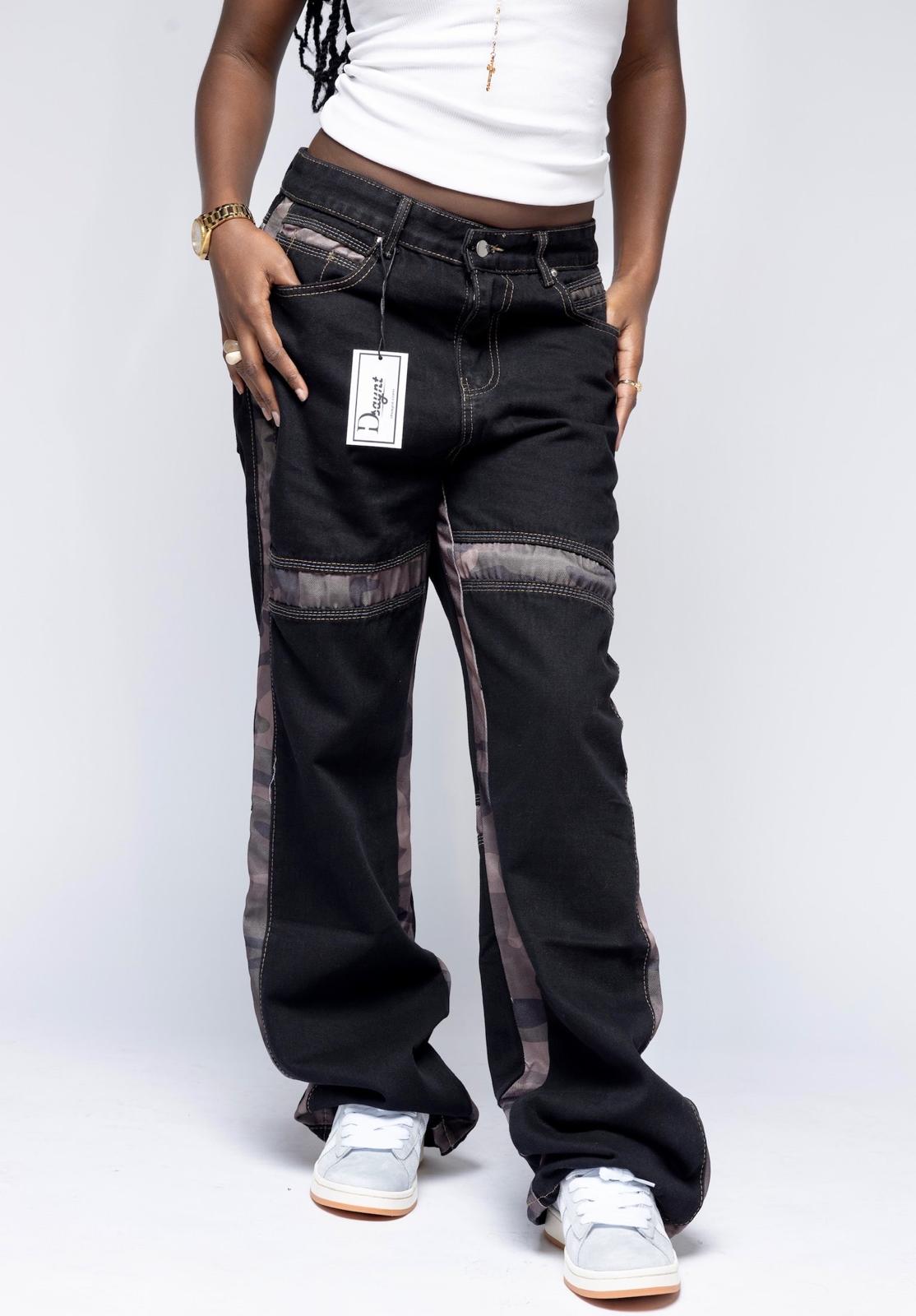 Camo Stripped Black Pant -Flare