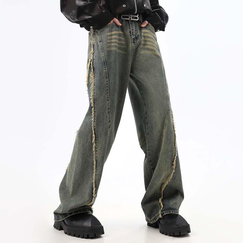 Street Washed Distressed Ruffled Denim - Baggy