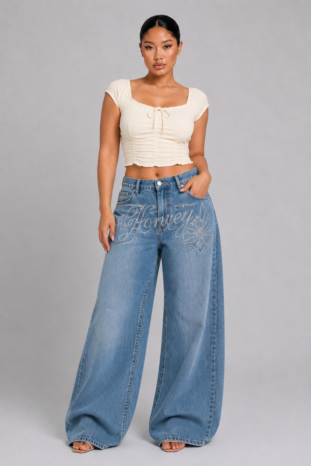 Rhinestone Wide Leg Jeans