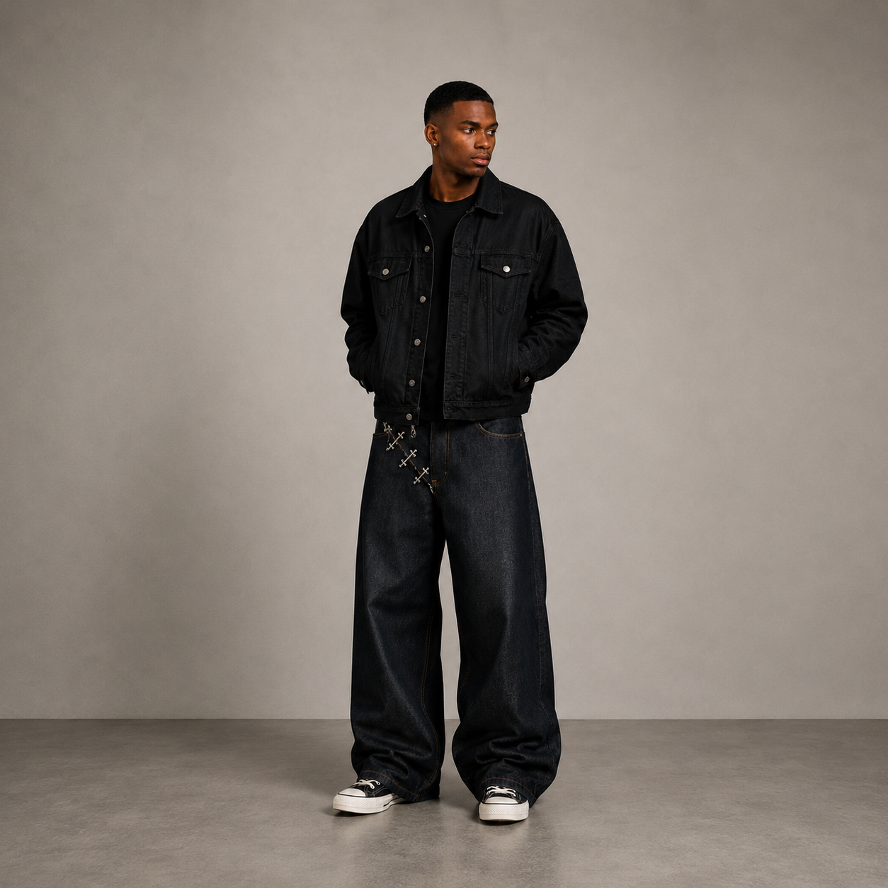 Wide-fit jeans with metal detail