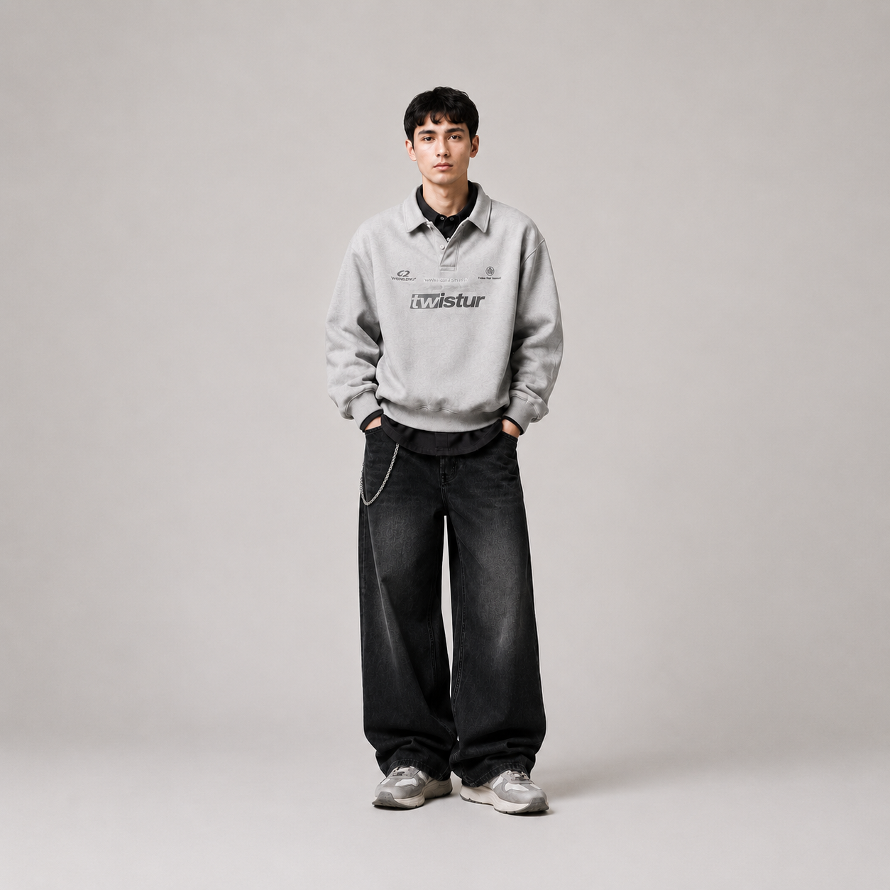 EMBROIDERED COLLARED SWEATSHIRT