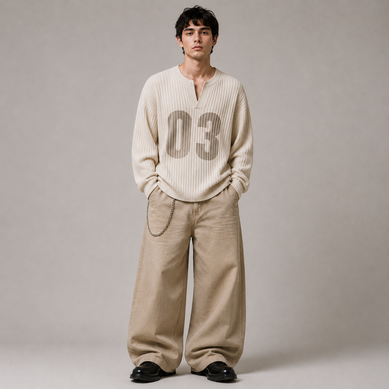 RIBBED GRAPHIC KNIT SWEATER