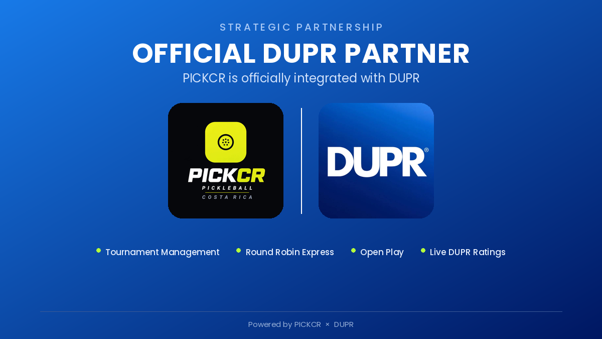 PICKCR es ahora Partner Oficial de DUPR en Costa Rica : la integración llega muy pronto