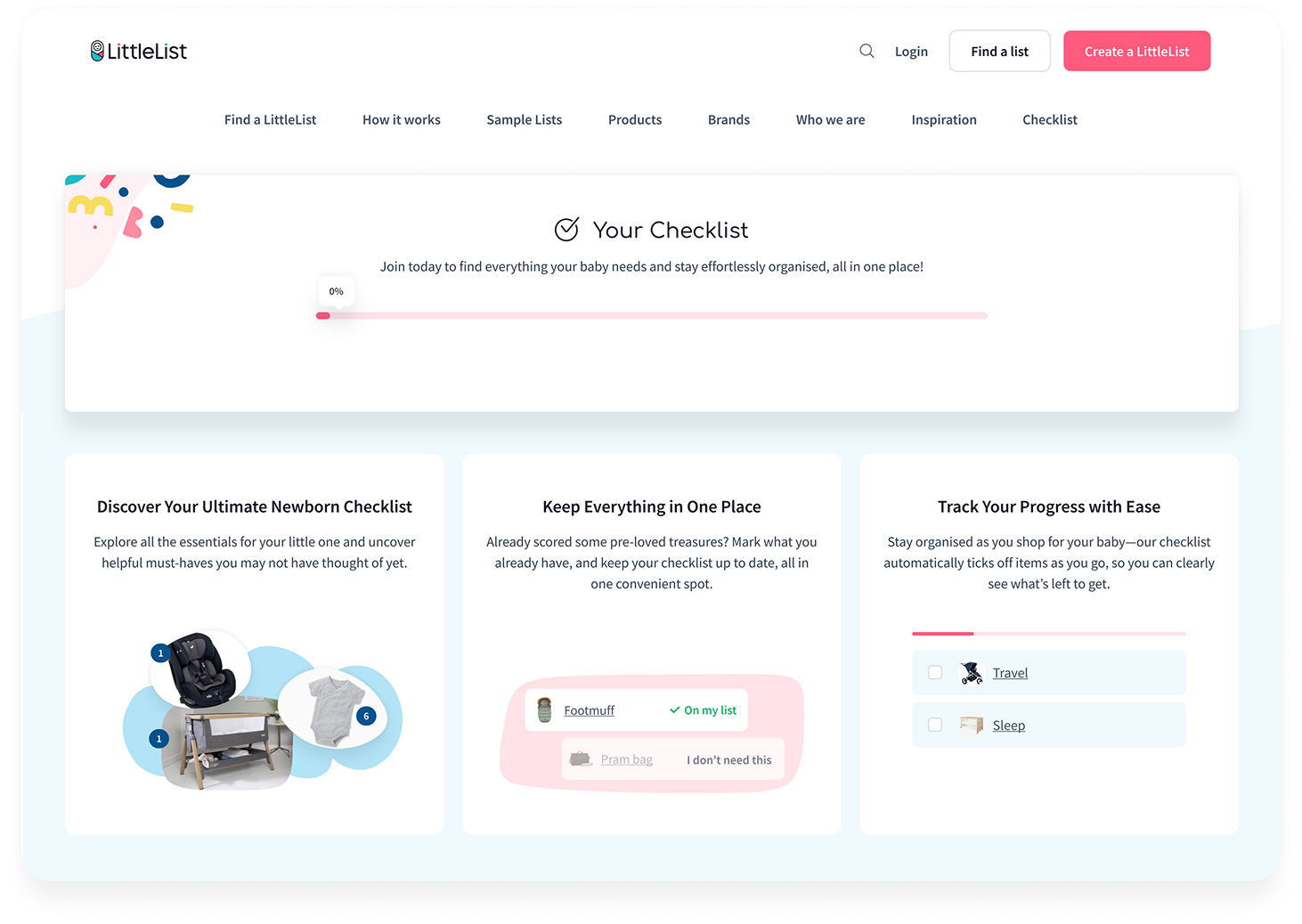 Logged out checklist experience