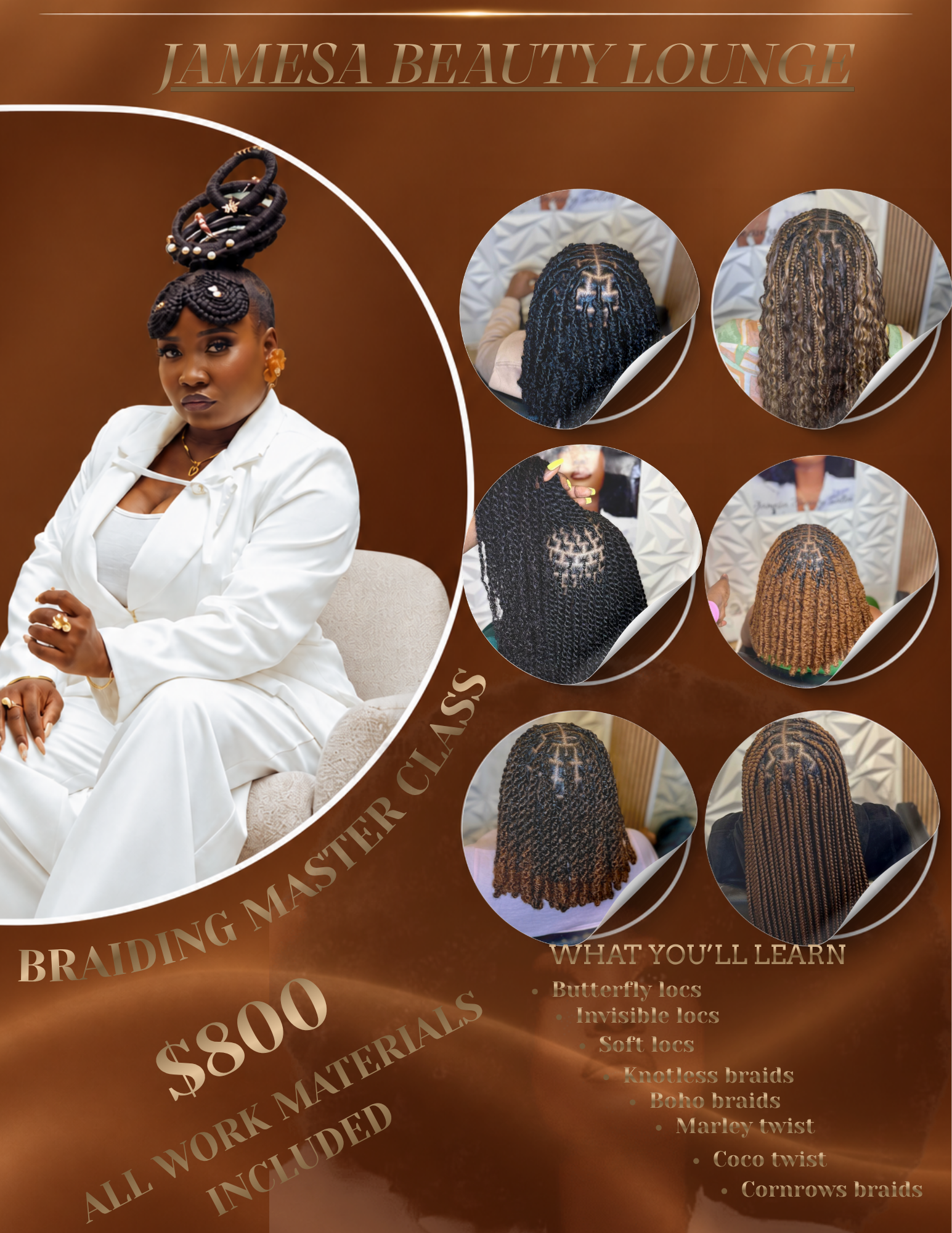 Jamesa Beauty Lounge — Professional Hair Training Class. Braiding, sew-in and wigs. Full course $1,500, materials included. Call 774-506-1397. Limited seats.
