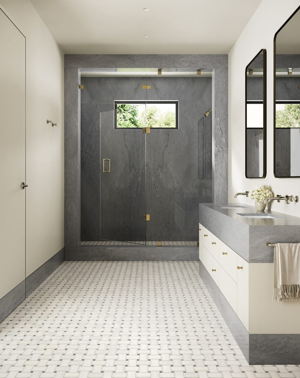 Bedrosians Dolomite Bardiglio Dot Basketweave Mosaic tile in 11.25" X 11.25"