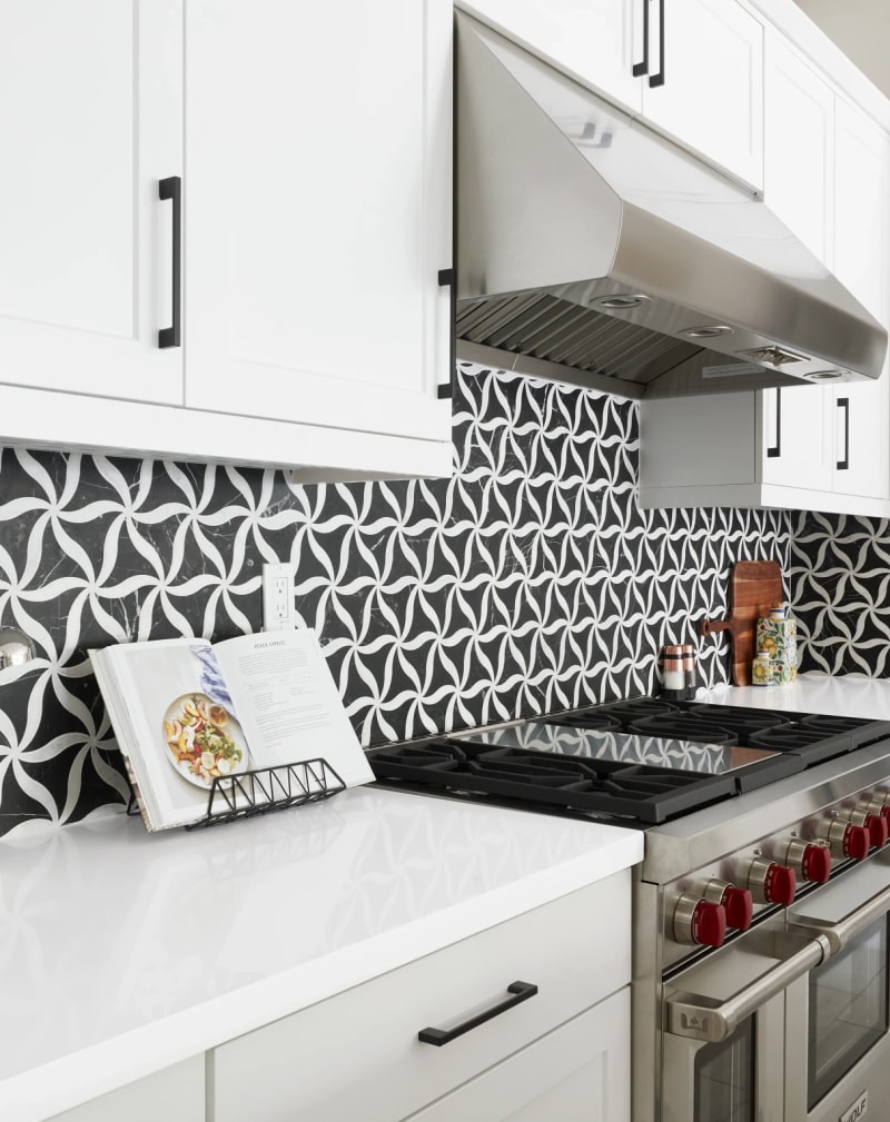 Arizona Tile Petal Mosaic tile in Noir/blanc