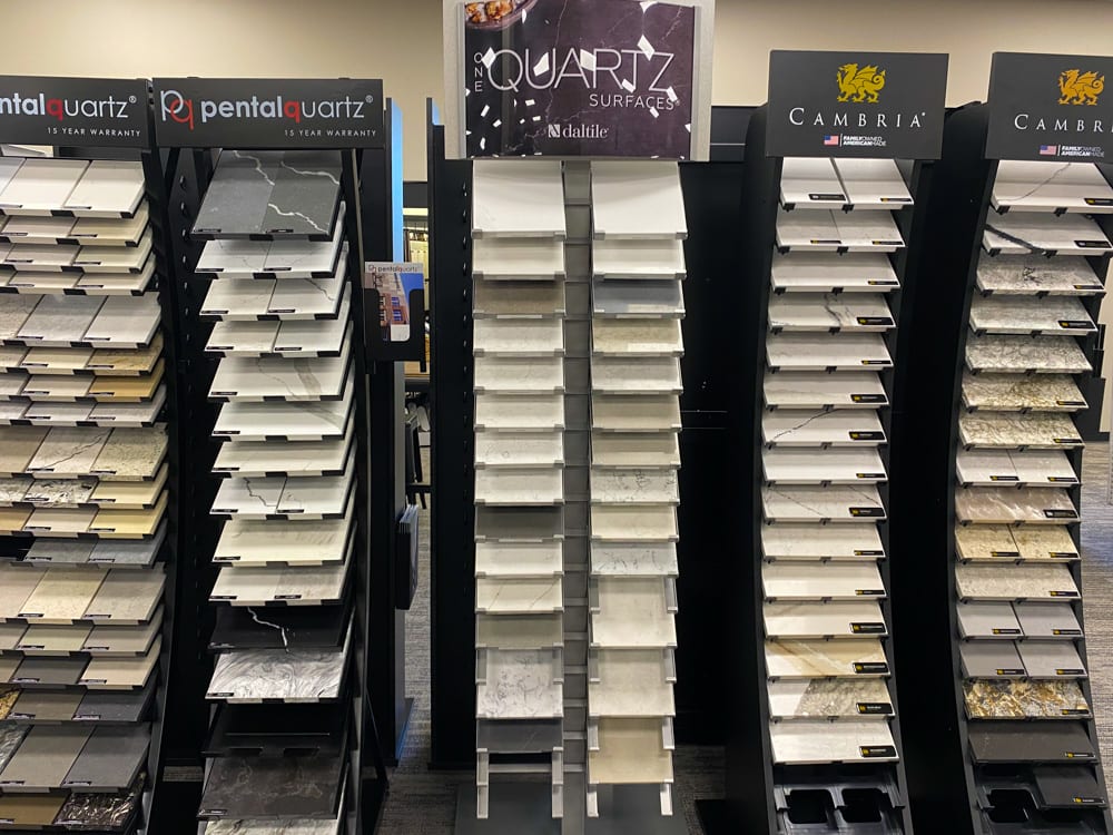 Countertop slab displays in the Chandler, Arizona CFM showroom