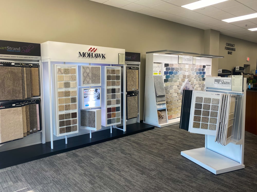 Variety of carpet colors and displays in the Chandler, Arizona CFM showroom