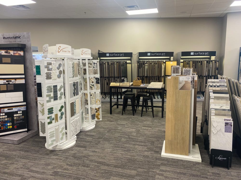 Variety of tile colors and displays in the Chandler, Arizona CFM showroom