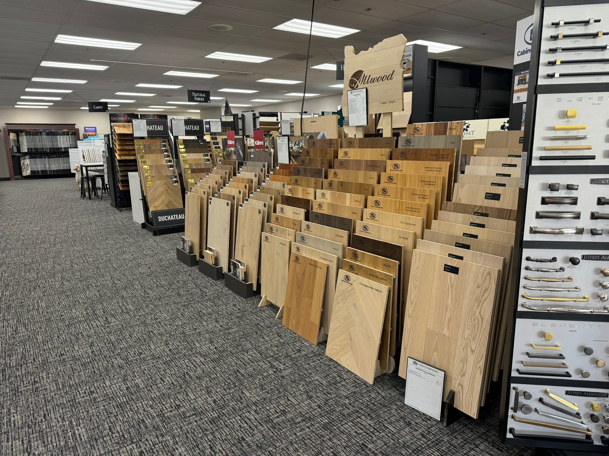 Hardwood displays in the Redmond flooring CFM showroom
