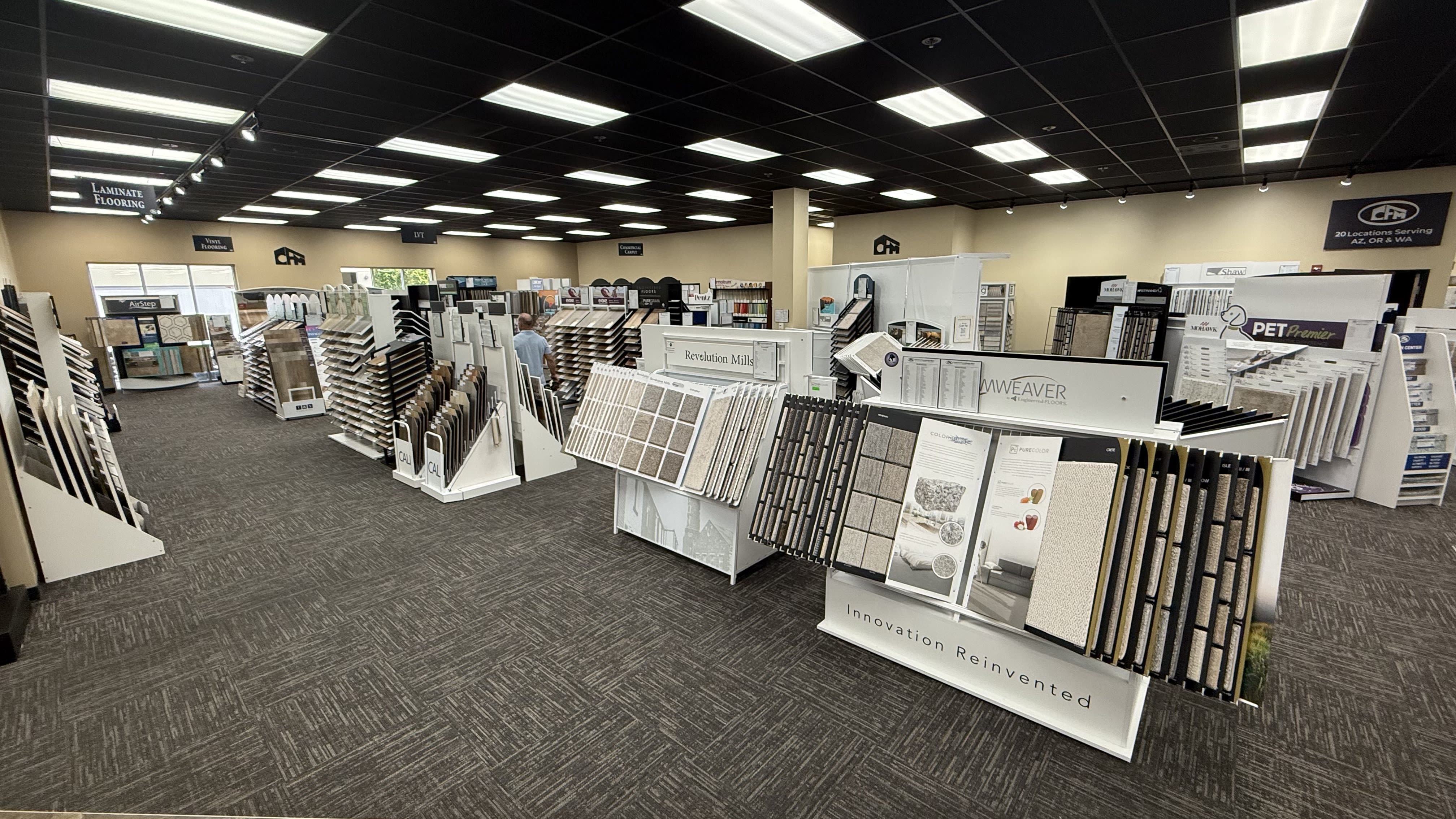 Carpet displays in the Hillsboro, Oregon CFM flooring showroom