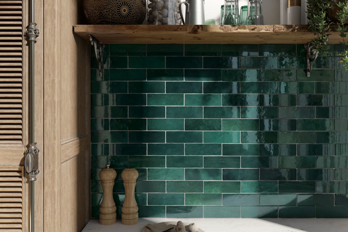 Brown dark stained traditional cabinets in a white kitchen