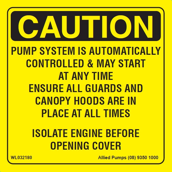 Set of 5 Stickers - 'Caution: Pump System is Automatically Controlled ...