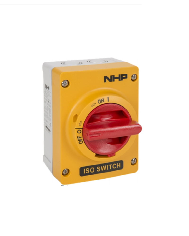 ISO Enclosed Isolator Switch 3P 25A Grey Poly Yellow/Red Handle IP65 ...