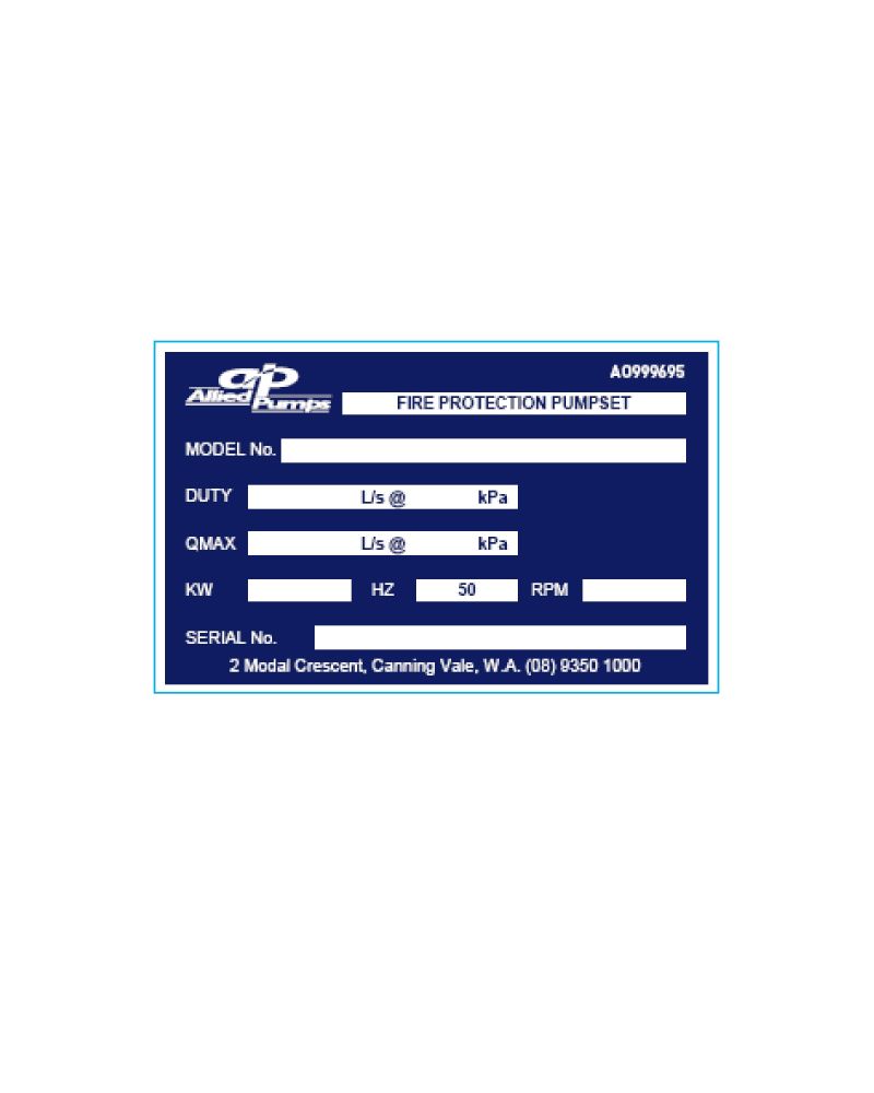Label, Fire Pump Set, 1mm Aluminium, Printed 