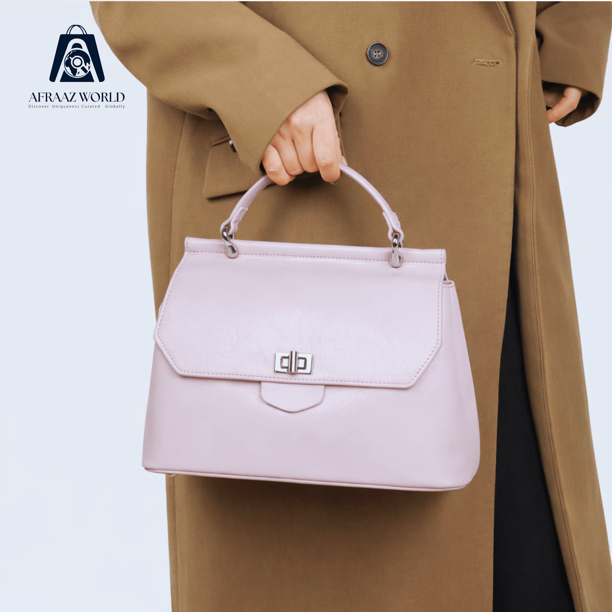 Sculpted Envelope Handbag with Geometric Turn-Lock