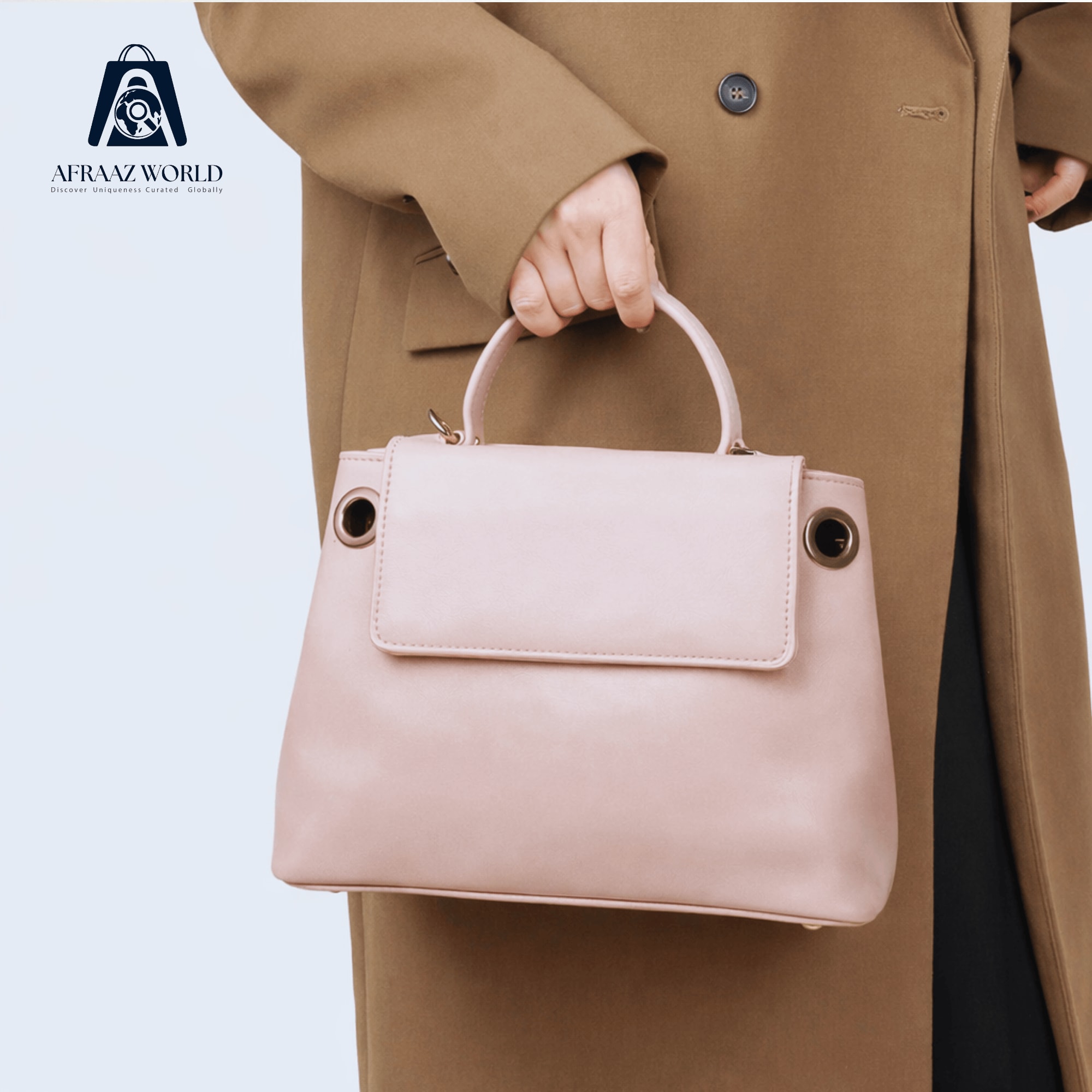 High-Shine Minimalist Handbag with Industrial Eyelet Accents