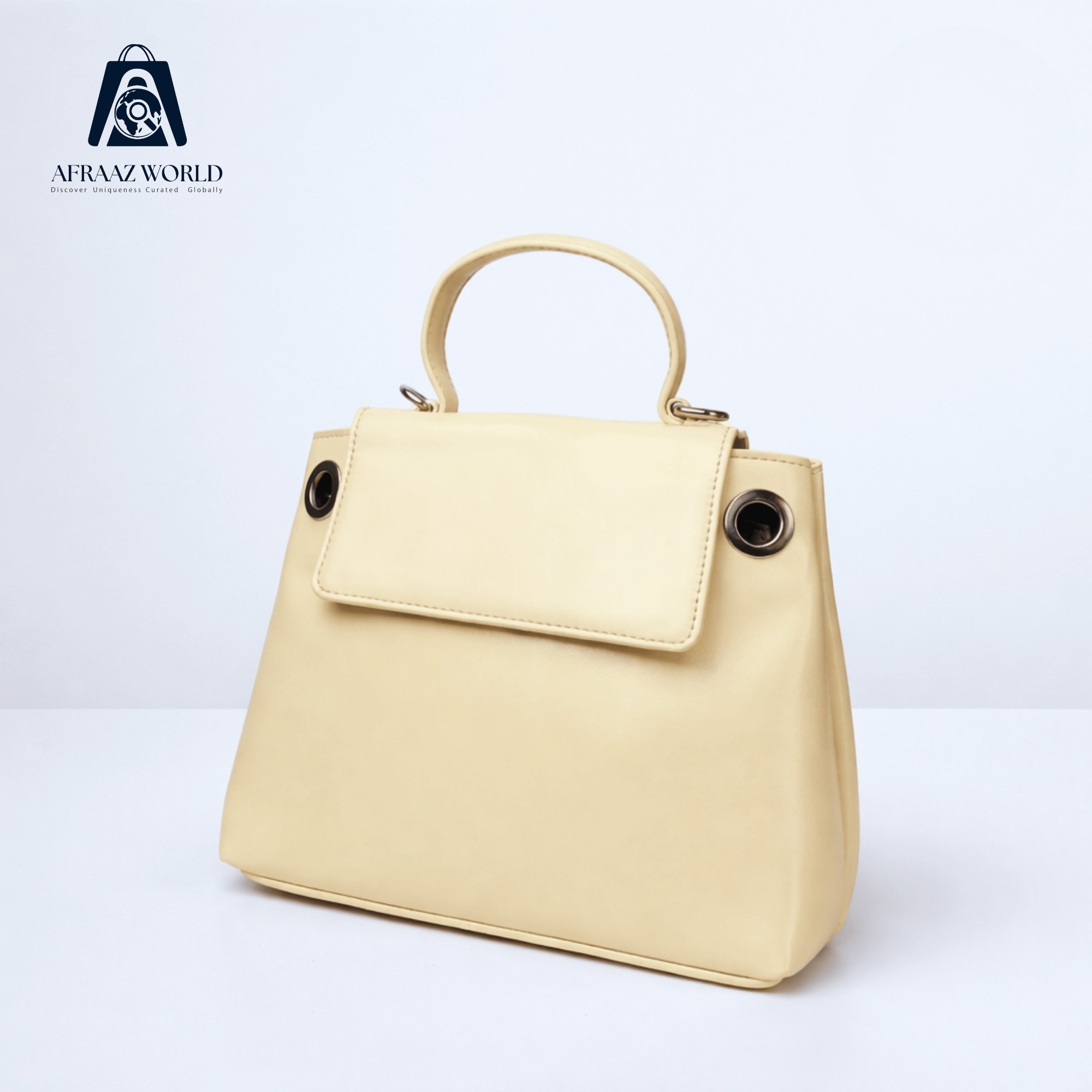 High-Shine Minimalist Handbag with Industrial Eyelet Accents