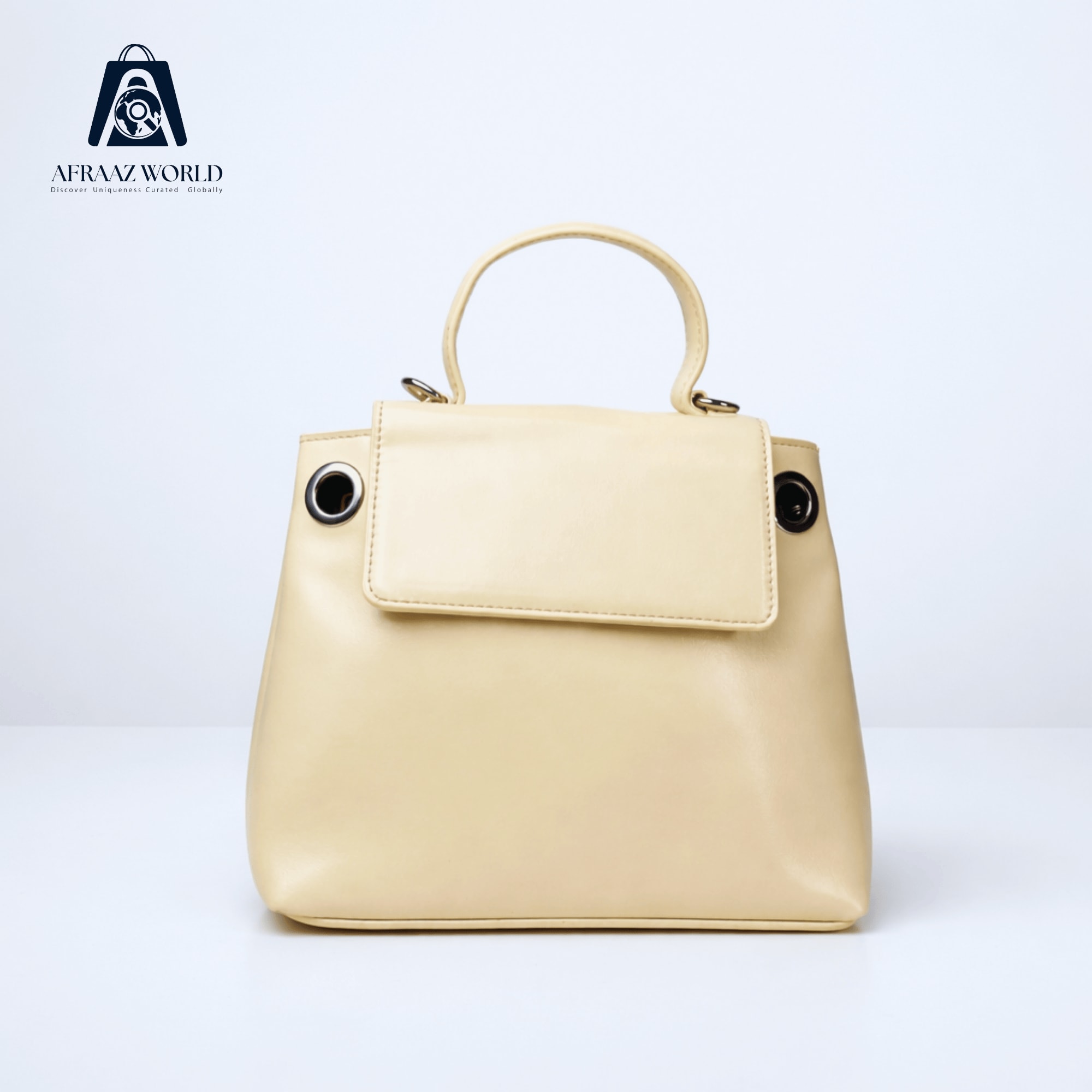 High-Shine Minimalist Handbag with Industrial Eyelet Accents