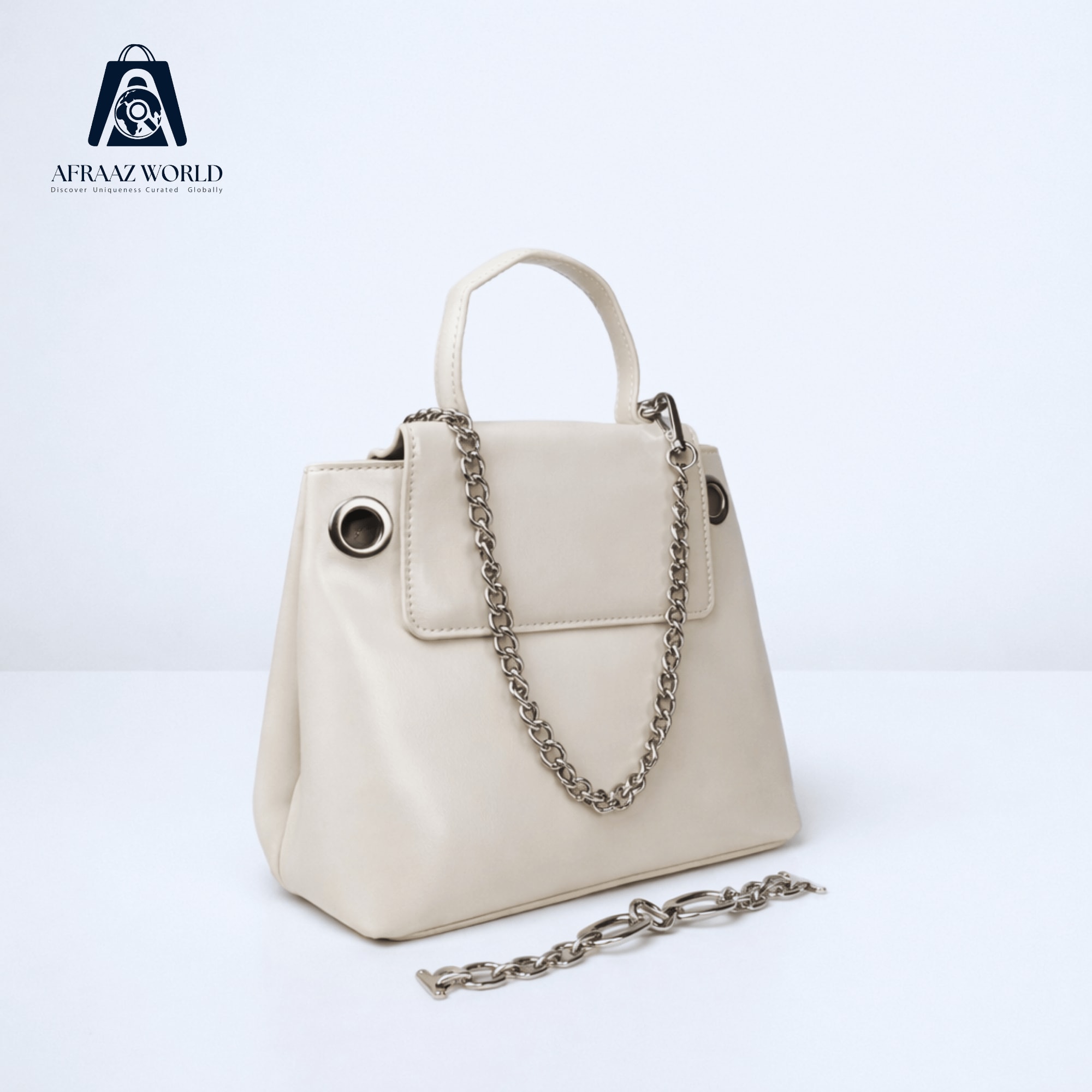 High-Shine Minimalist Handbag with Industrial Eyelet Accents