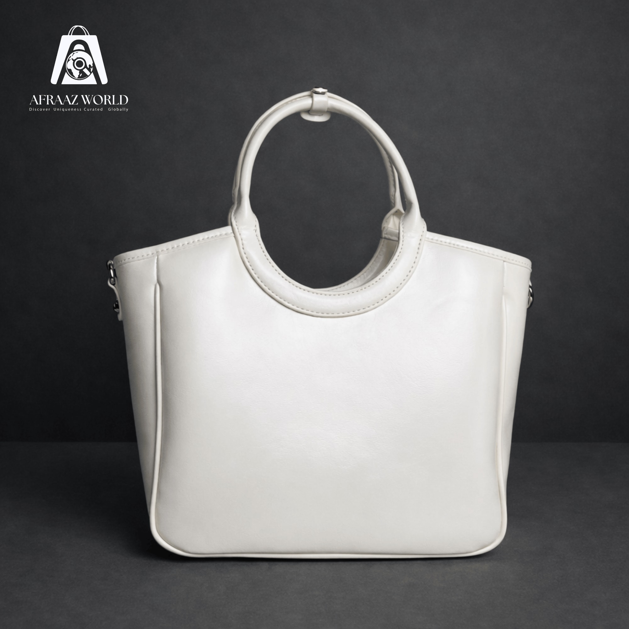 Sculptural Round-Handle Carryall in Pearl White